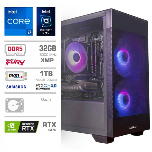 MEGA Računalnik MT S7X GAMER i7-13700/RTX4070/32GB-DDR5/1TB-4.0/750W/Win11Home/črna RGB, (20999620) Slike