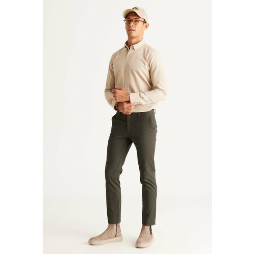 ALTINYILDIZ CLASSICS Men's Green Slim Fit Slim Fit Side Pocket Cotton Flexible Comfortable Dobby Trousers Cene