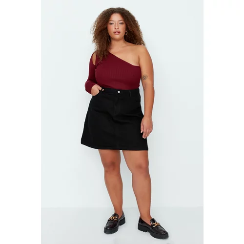 Trendyol Curve Black High Waist A Shape Denim Skirt