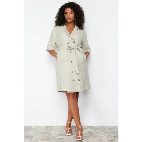 Trendyol Curve Beige Double Breasted Closure Woven Jacket Dress