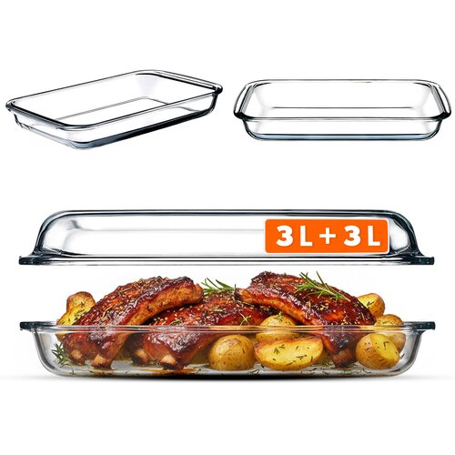 KADAX Pravokotna steklena posoda za pečico s pokrovom 2x3L 39x23cm, (5000354215) Cene