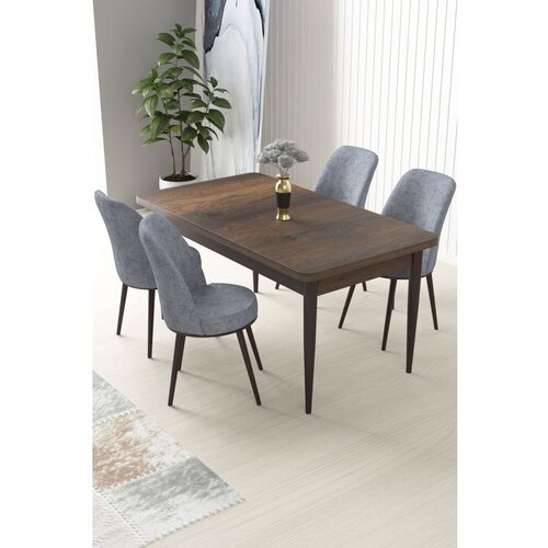 Hanah home Nil - Baroque, Grey BaroqueGrey Dining Table & Chairs Set (5 Pieces) Cene