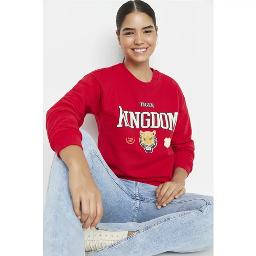 Trendyol Red Loose Fleece Inside Thick Printed Thick Fleece Inside Knitted Sweatshirt
