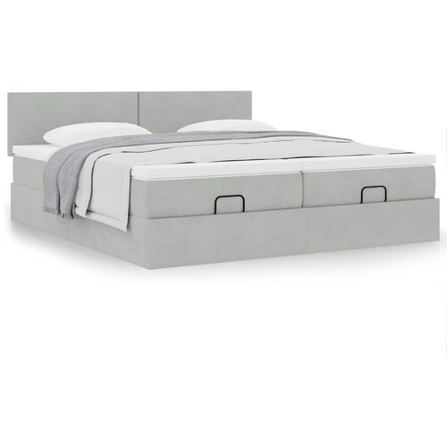 VidaXL Okvir kreveta s madracima svijetlosivi 200x200cm bar&amp;scaron;unasti Slike