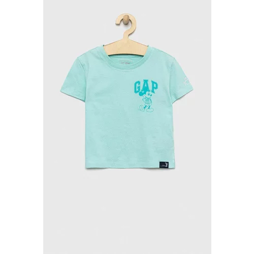 GAP Otroška bombažna kratka majica x Disney turkizna barva