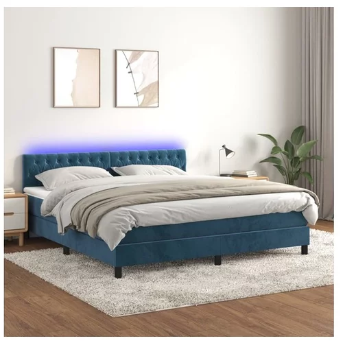 vidaXL Box spring postelja z vzmetnico LED temno modra 180x2