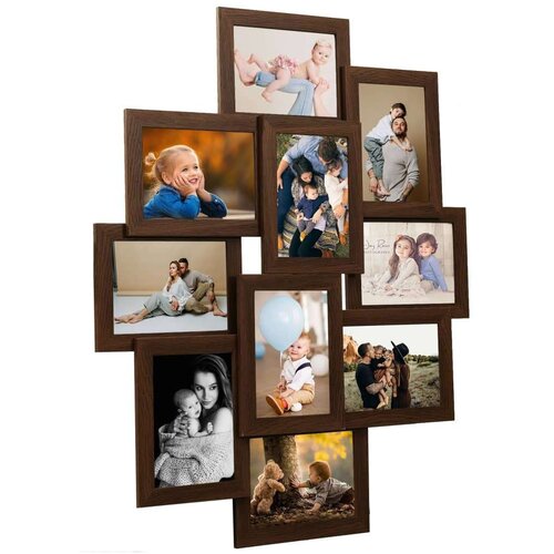 vidaXL Okvir za 10 fotografija (10 x 15 cm) tamnosmeđi MDF Cijene