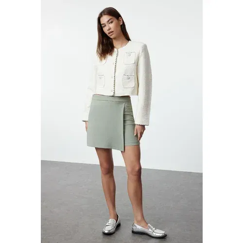 Trendyol Light Khaki Double Breasted Woven Shorts Skirt