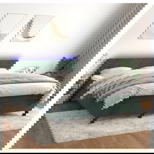vidaXL Krevet box spring s madracem LED tamnozeleni 140x190 cm baršun Cene