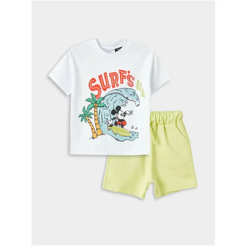 LC Waikiki Crew Neck Short Sleeve Mickey Mouse Print Baby Boy T-Shirt and Shorts 2-Set