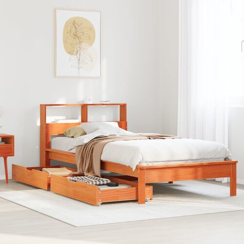 VidaXL Krevet s regalom za knjige bez madraca 90 x 190 cm od borovine Slike