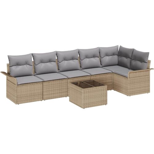  Sjedeća garnitura za vrt 7 kom. Bež poliratan 297,5 x 132,5 x 69 cm Slike