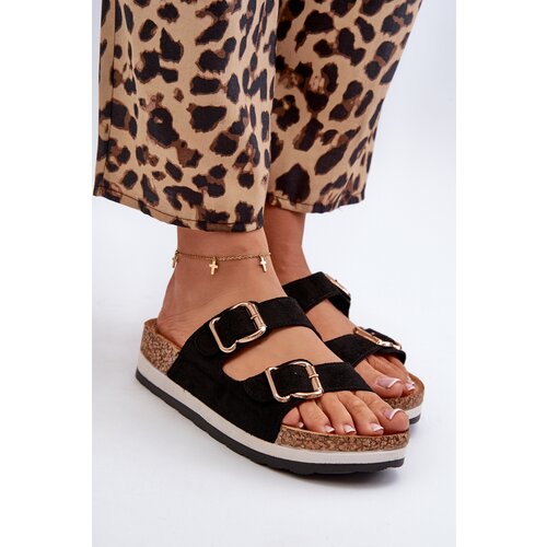 Kesi Women&amp;#039;s Platform Slippers with Buckles Eco Suede Black Ursila Slike