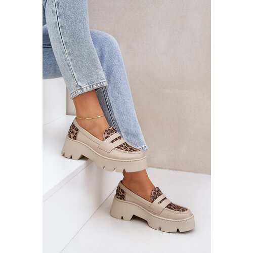 Zazoo Leather Women Loafers On Platform And Flat Heel Leopard Light Beige 20191 Cijene