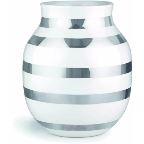 Kähler Design Bela keramična vaza z detajli v srebrni barvi Omaggio, višina 20 cm