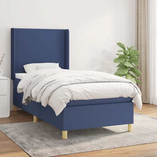 vidaXL Box spring postelja z vzmetnico modra 100x200 cm blago