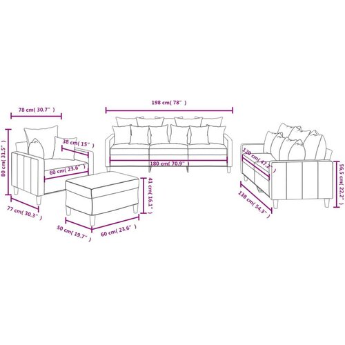 VidaXL 4-dijelni set sofa s jastucima krem bar&amp;scaron;unasti Slike