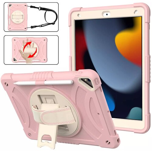 NIKCORP Ovitek za iPad 10.2 (9/8/7 Gen) s stojalom, ročajem in naramnim pasom, odporen na udarce, PC in TPU zaščita, roza barva, (5000139003) Cene