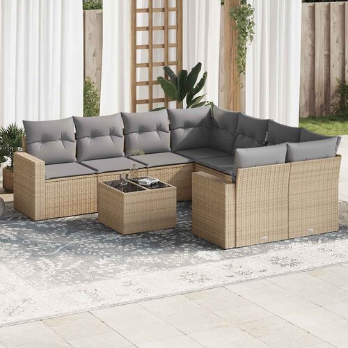  9-dijelni set vrtnih sofa s jastucima bež od poliratana 65.5 x 62 x 69 cm Slike