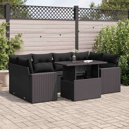 vidaXL 7-dijelni set vrtnih sofa od poliratana s jastucima crni Cijene