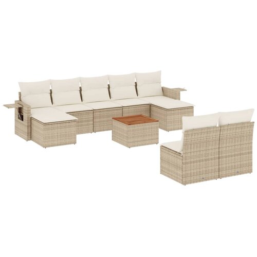  10-dijelni set vrtnih sofa s jastucima bež od poliratana 62 x 62 x 69 cm Slike