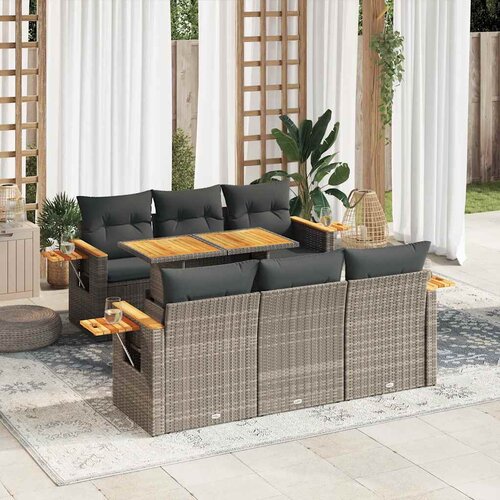 VidaXL 7-dijelni set vrtnih sofa poliratan i bagrem s jastucima sivi Slike