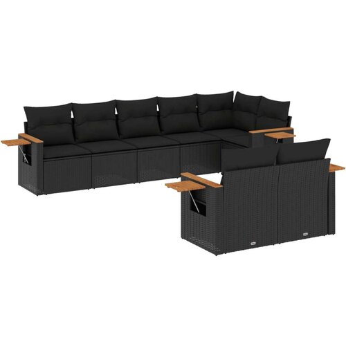  8-dijelni set vrtnih sofa od poliratana s jastucima crni Slike