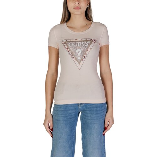Guess Majice s kratkimi rokavi SS CN CHEETA LOGO W5RI22 J1314 Rožnata Cene