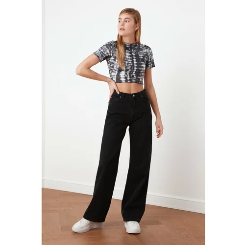 Trendyol Anthracite Tie Dye Crop Knitted Blouse
