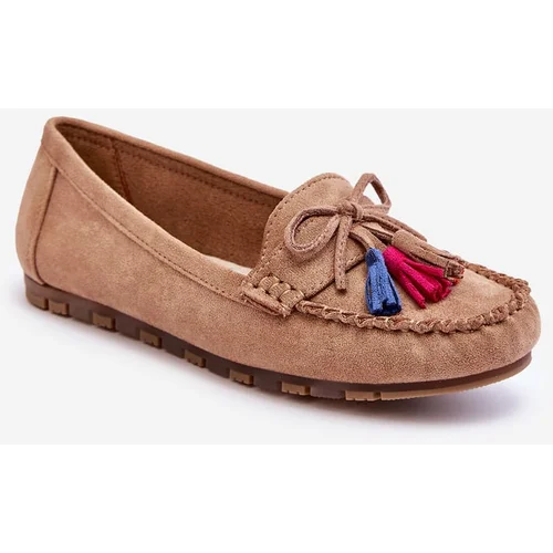 Kesi Suede Moccasins With Bow And Fringe Dark Beige Dorine