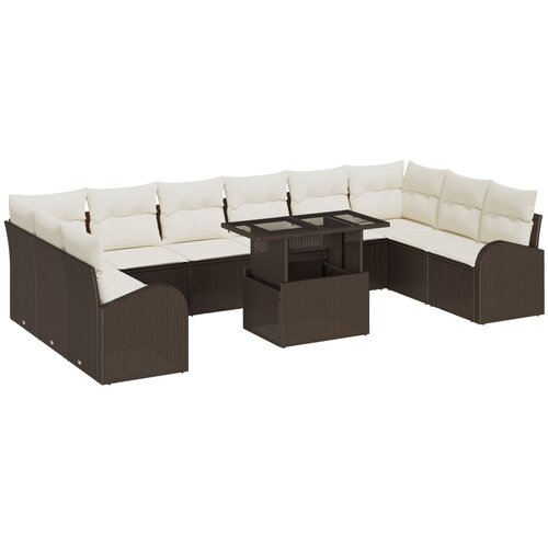 vidaXL 11-delni set vrtne sofe z blazinami Rjava poli ratan, 2-sedežna vrtna sofa z shrambo in blazinami Rjava poli ratan Cene