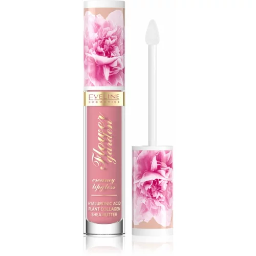 Eveline Cosmetics Flower Garden Kremni sijaj za ustnice s hialuronsko kislino odtenek 01 Delicate Rose 4,5 ml