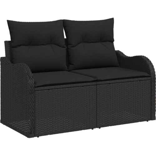VidaXL 11-dijelni set vrtnih sofa s jastučićima crni poli ratan akacija, 2-sjedalni vrtni kauč s jastučićima crni poli ratan Slike
