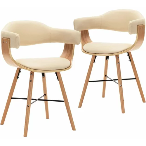  Jedilni stoli 2 kosa krem umetno usnje in ukrivljen les, (20700192)