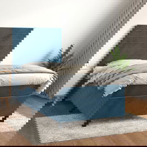  The Living Store Box spring postelja z vzmetnico temno modra 90x200 cm žamet - Box Spring Postelja, (21444427) Slike