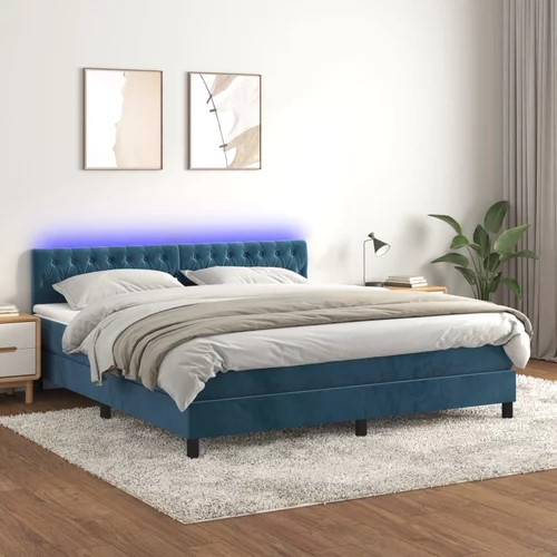 vidaXL Box spring postelja z vzmetnico LED temno modra 160x200cm žamet