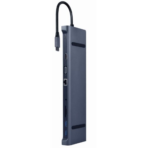 Gembird A-CM-COMBO10-01 USB Type-C 10-in-1 multi-port adapter(USB hub+HDMI+VGA+PD+card r+LAN+3.5mm) Cene