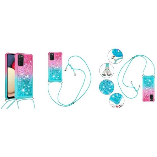 Chameleon Gumiran ovitek z vrvico (TPUVr) za Samsung Galaxy A03s - Roza mint s tekočimi Cene