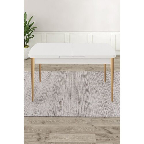 Hanah home trpezarijski sto na razvlačenje Roz, 132 × 80 cm (razvučen 170 cm), bela ploča, noge u prirodnoj boji drveta Cene