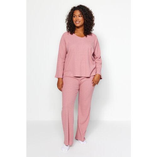 Trendyol Curve Dry Rose Corduroy Knitted Top and Bottom Set Cene