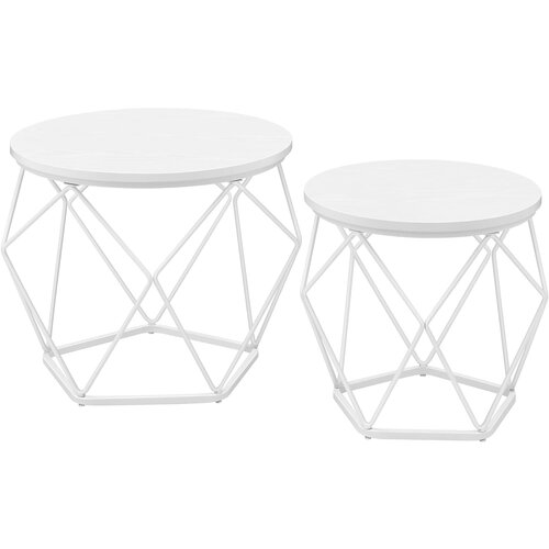 Songmics okrogle klubske mizice, komplet 2 stranskih mizic, moderen stil, snemljiva plošča, jeklen okvir, za dnevno sobo, snežno bela in beli oblaki LET040W46, (21388873) Cene