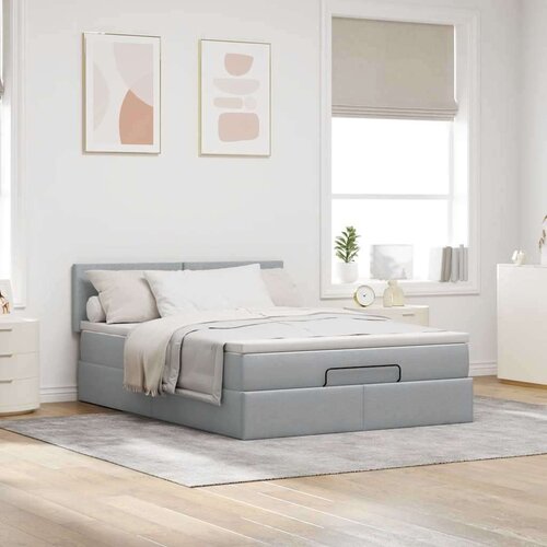 VidaXL Otomanski krevet s madracem svijetlosivi 140x190 cm od tkanine Slike