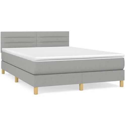  Krevet s oprugama i madracem svjetlosivi 140x190 cm od tkanine Slike
