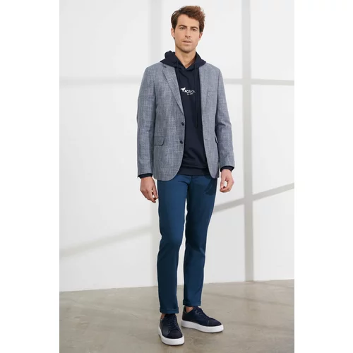 ALTINYILDIZ CLASSICS Men's Blue Comfort Fit Casual Cut Monocollar Patterned Jacket.