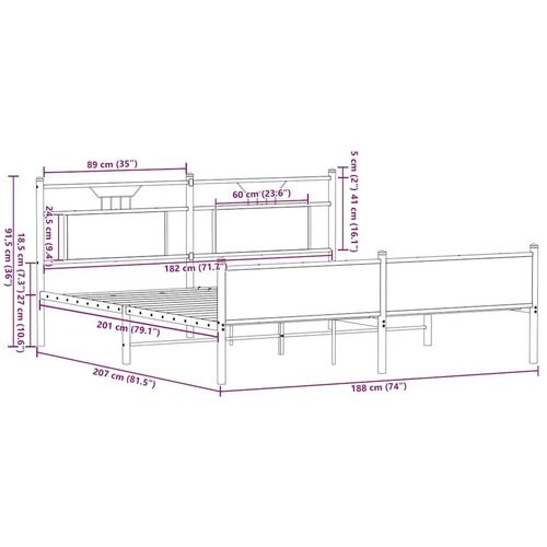 VidaXL metalni okvir kreveta bez madraca boja hrasta 180x200 cm Slike
