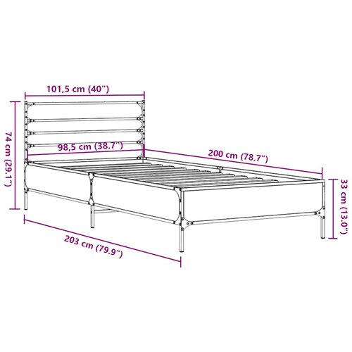  Okvir za krevet crni 100x200 cm konstruirano drvo i metal Slike