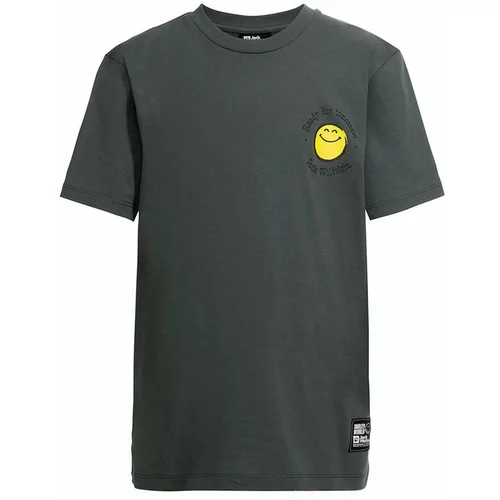 Jack Wolfskin Otroška bombažna kratka majica SMILEYWORLD zelena barva