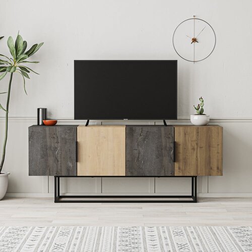 Marckeric Rjava/v naravni barvi TV omarica v hrastovem dekorju 140x55 cm Titan &amp;ndash; Slike