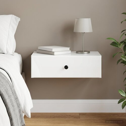 Stolna montirana na zid Bijela visokog sjaja 59 x 34,5 x 17 cm Slike