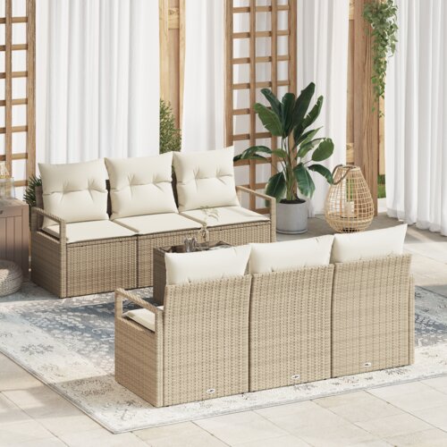 vidaXL 7-delni vrtni sofa set s blazinami bež poli ratan Cene